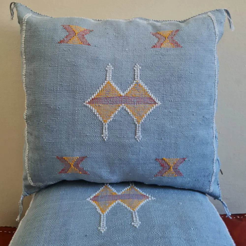 Set of 2 Soft Grey Sabra Silk Pillows – Subtle Moroccan Cushions with Pastel Patterns