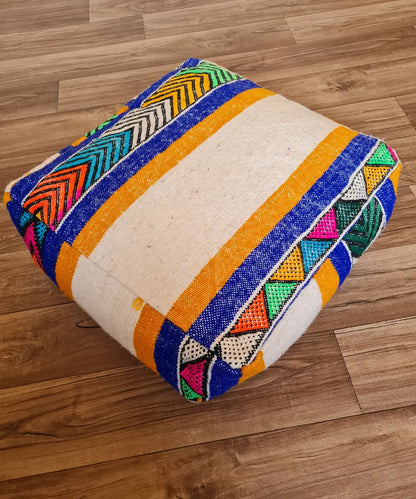 Handmade Moroccan Kilim Rug Pouf – One-of-a-Kind Vintage Berber Ottoman
