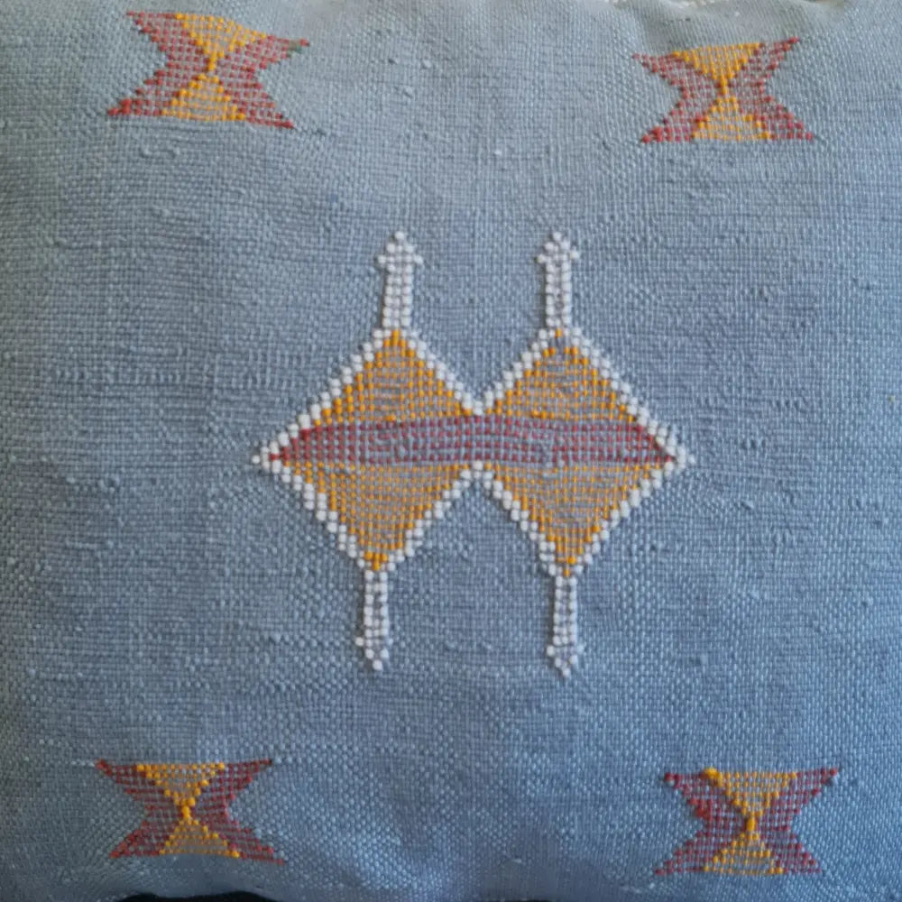 Set of 2 Soft Grey Sabra Silk Pillows – Subtle Moroccan Cushions with Pastel Patterns