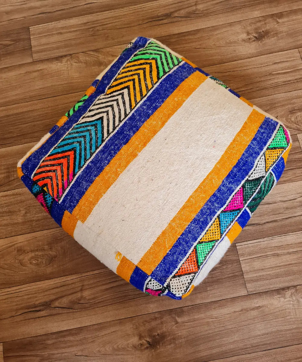 Handmade Moroccan Kilim Rug Pouf – One-of-a-Kind Vintage Berber Ottoman
