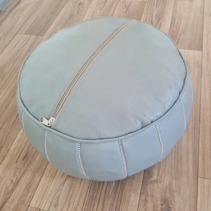 Gray Moroccan Leather Pouf – Neutral Sophistication