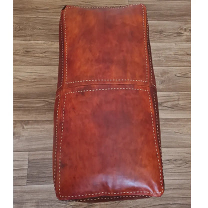 Rectangular Brown Moroccan Leather Pouf – Lounge Ottoman Bench
