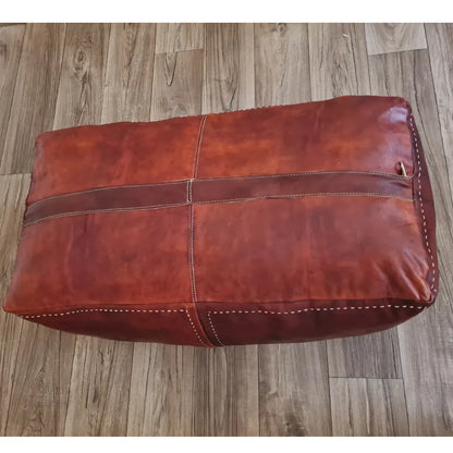 Rectangular Brown Moroccan Leather Pouf – Lounge Ottoman Bench