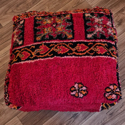 Red Amazigh Moroccan Pouf – Handmade Berber Floor Cushion
