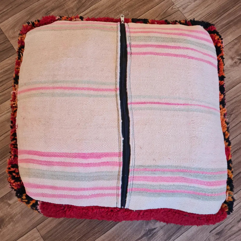 Red Amazigh Moroccan Pouf – Handmade Berber Floor Cushion